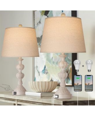 23" Touch Control Coastal Farmhouse Table Lamp Set of 2, 3-Way Dimmable Bedside Lamp with 2 USB Charging Ports
