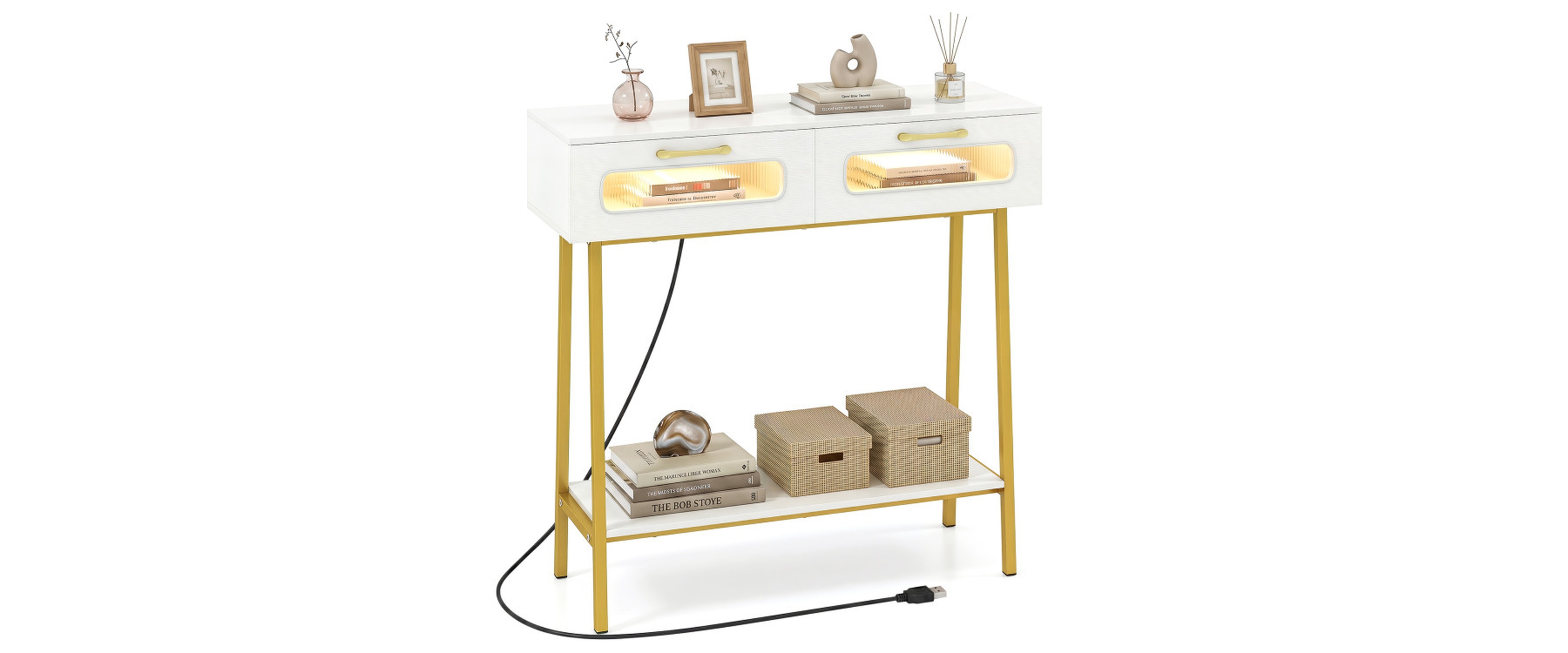 Sugift Hallway Console Table with Rgb Led Lights and Open Shelf