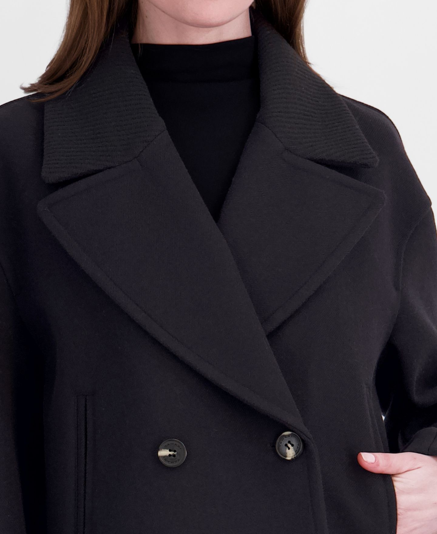 Женское пальто Tahari Double-Breasted Notch-Collar Cropped Coat, цвет: Чёрный — фото 4