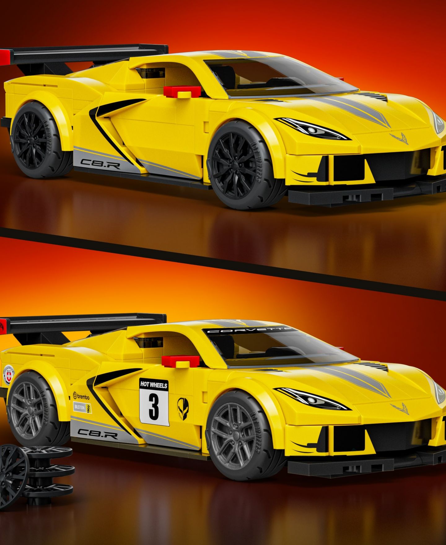 Детский конструктор Mattel Brick Shop Hot Wheels 1:32 Scale Customizable '20 Corvette C8.R 261-Piece Building Set, Ages 10+ — фото 3