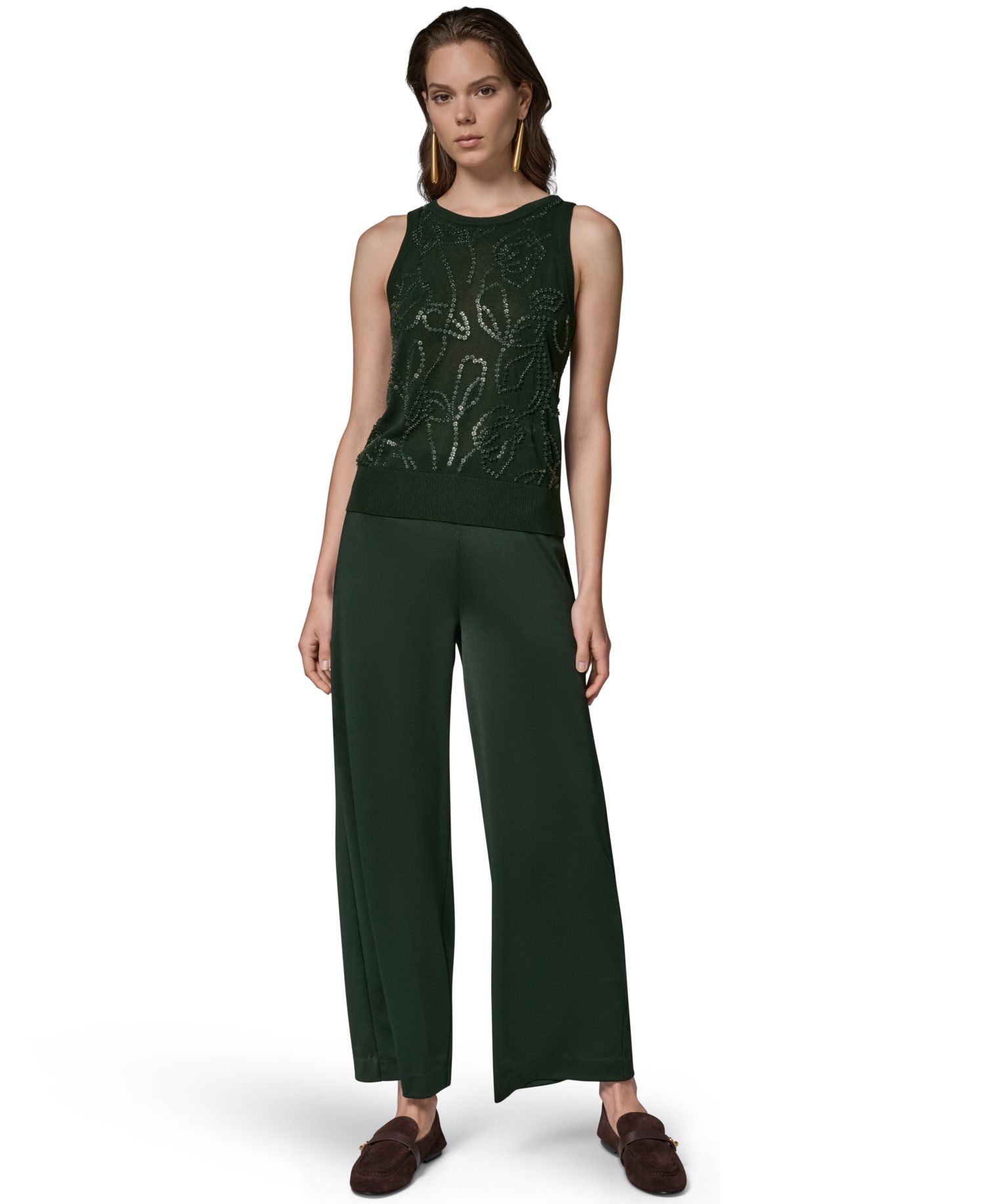 Women's Beaded Crewneck Sleeveless Tank