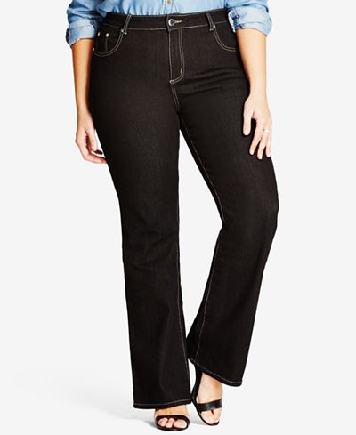 City Chic Trendy Plus Size Black Wash Bootcut Jeans
