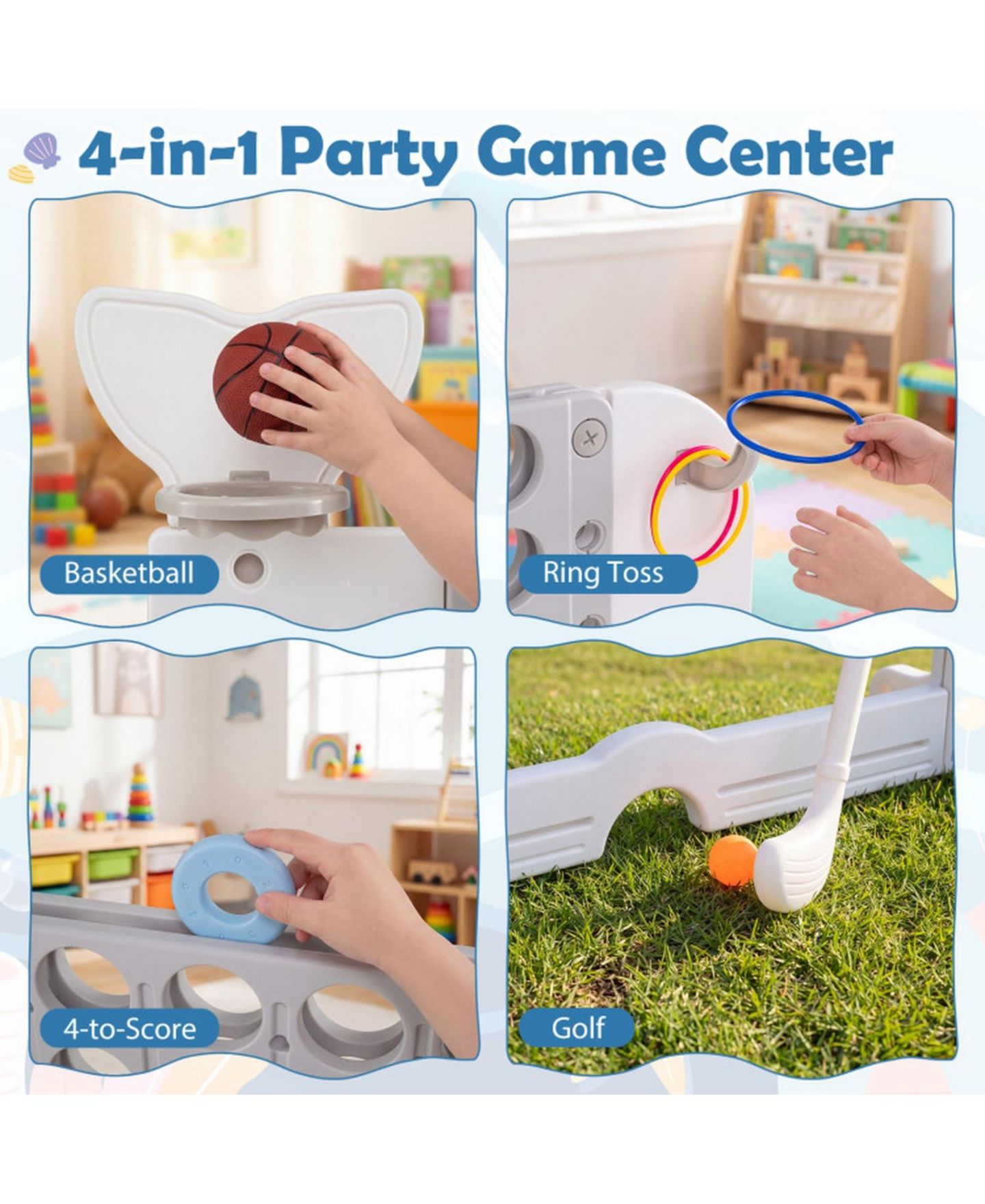 Детские игрушки SUGIFT 4-in-1 Giant 4-to-Score Yard Game Set, Adjustable Height, 55" x 18.5" x 42.5", Ages 5+, цвет: Серый — фото 6