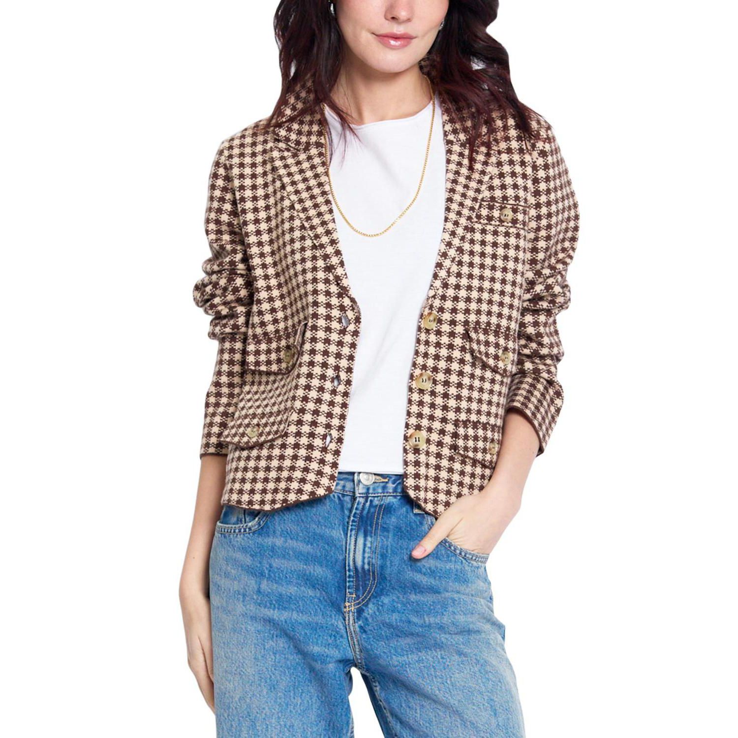 Women's Marlo Cropped Houndstooth Jacquard-Knit Blazer