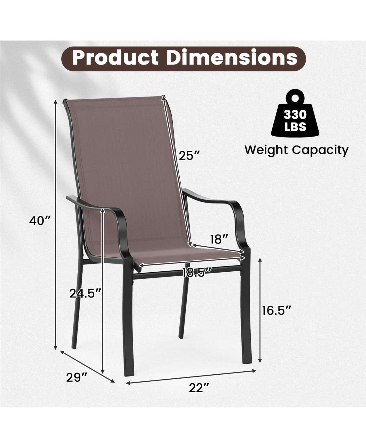 Slickblue 2-Piece Outdoor Dining Chair Set with Wide Seats and Metal Frames