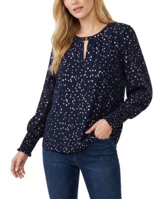 Petite Long-Sleeve Metallic Split-Neck Blouse