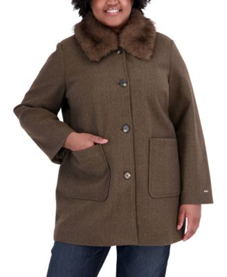 Plus Size Faux-Fur-Collar Car Coat