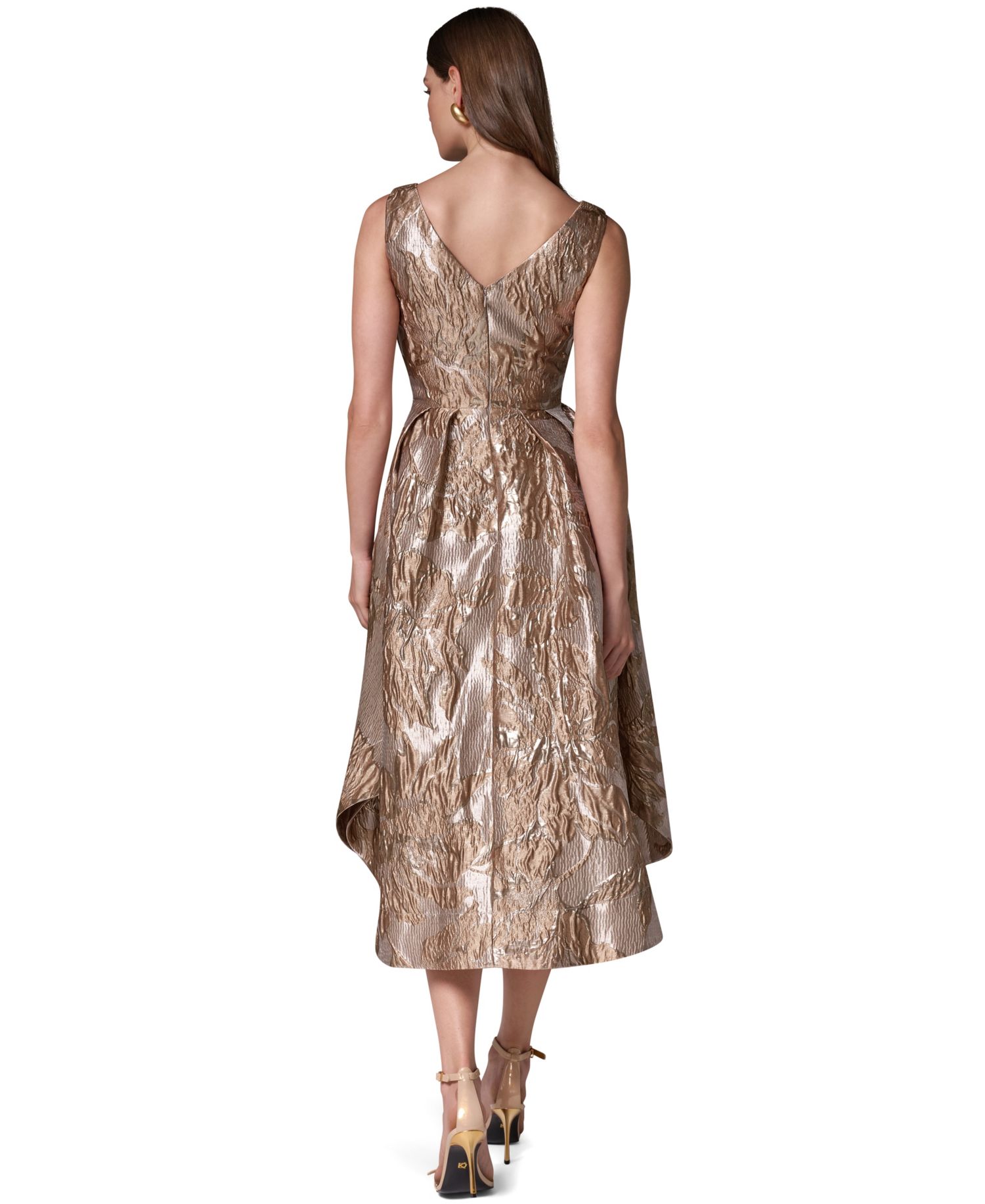 Women's Sleeveless Metallic Jacquard Fit-and-Flare Dress