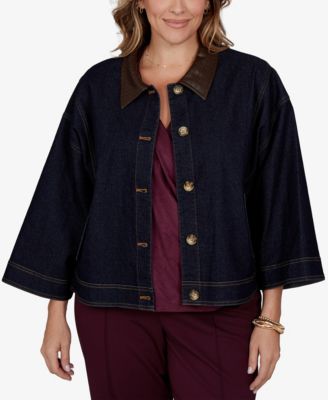 Plus Size Stretch 3/4-Sleeve Denim Jacket