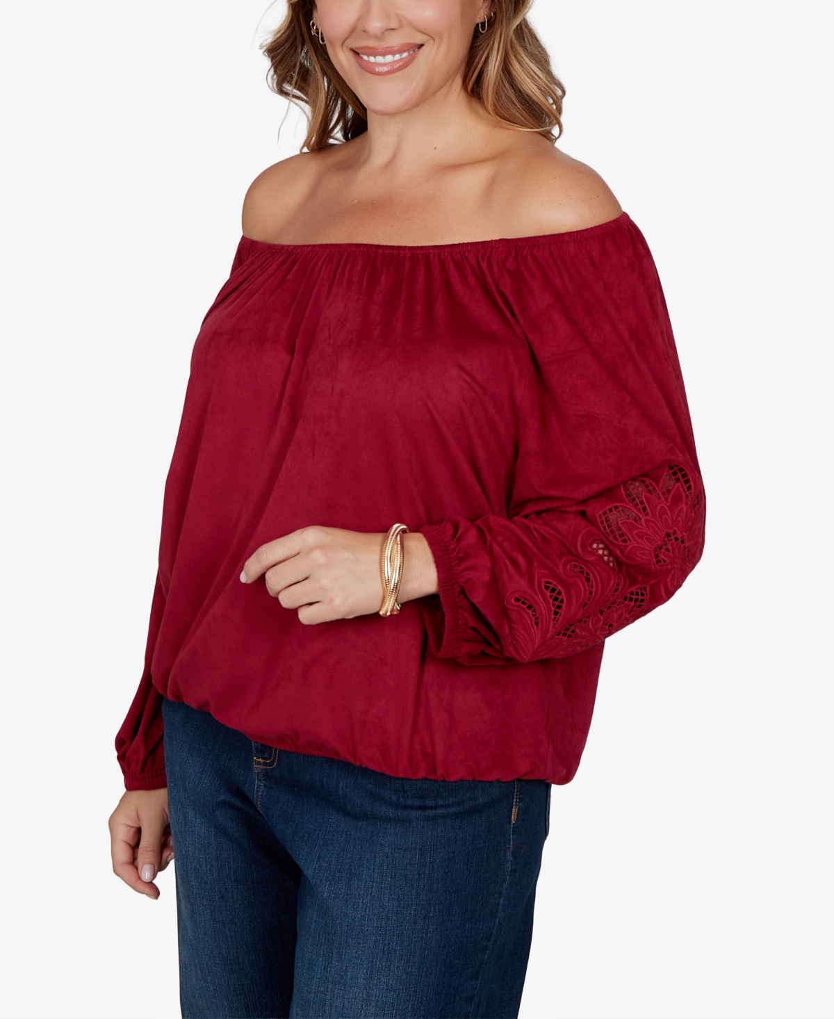 Ruby Rd. Plus Size Embroidered Scoop Neck Top In Red