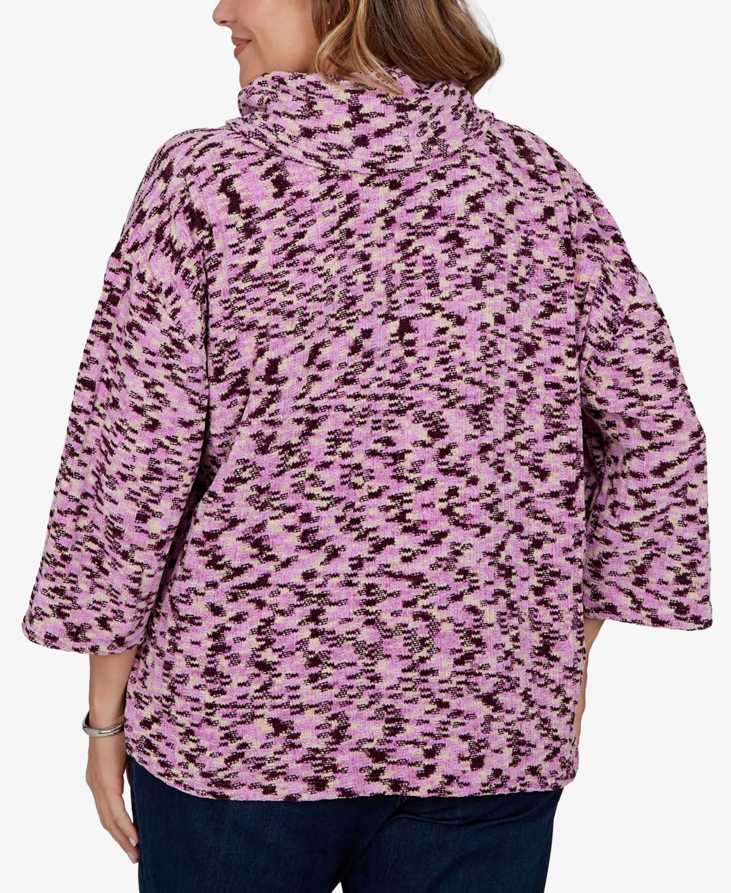 Plus Size Cowl Neck 3/4-Sleeve Spacedye Knit Top