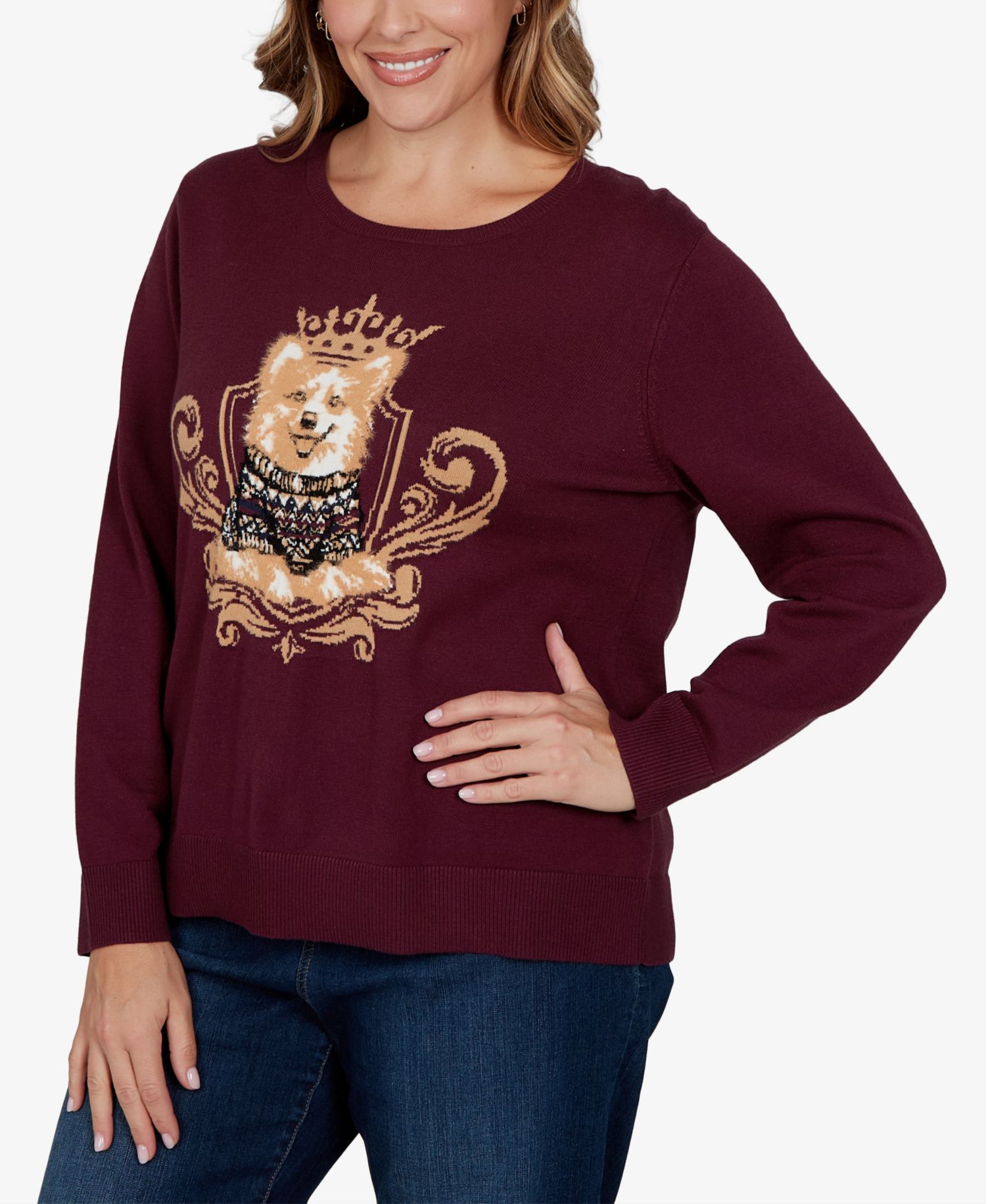 Plus Size Corgi Graphic Long-Sleeve Pullover