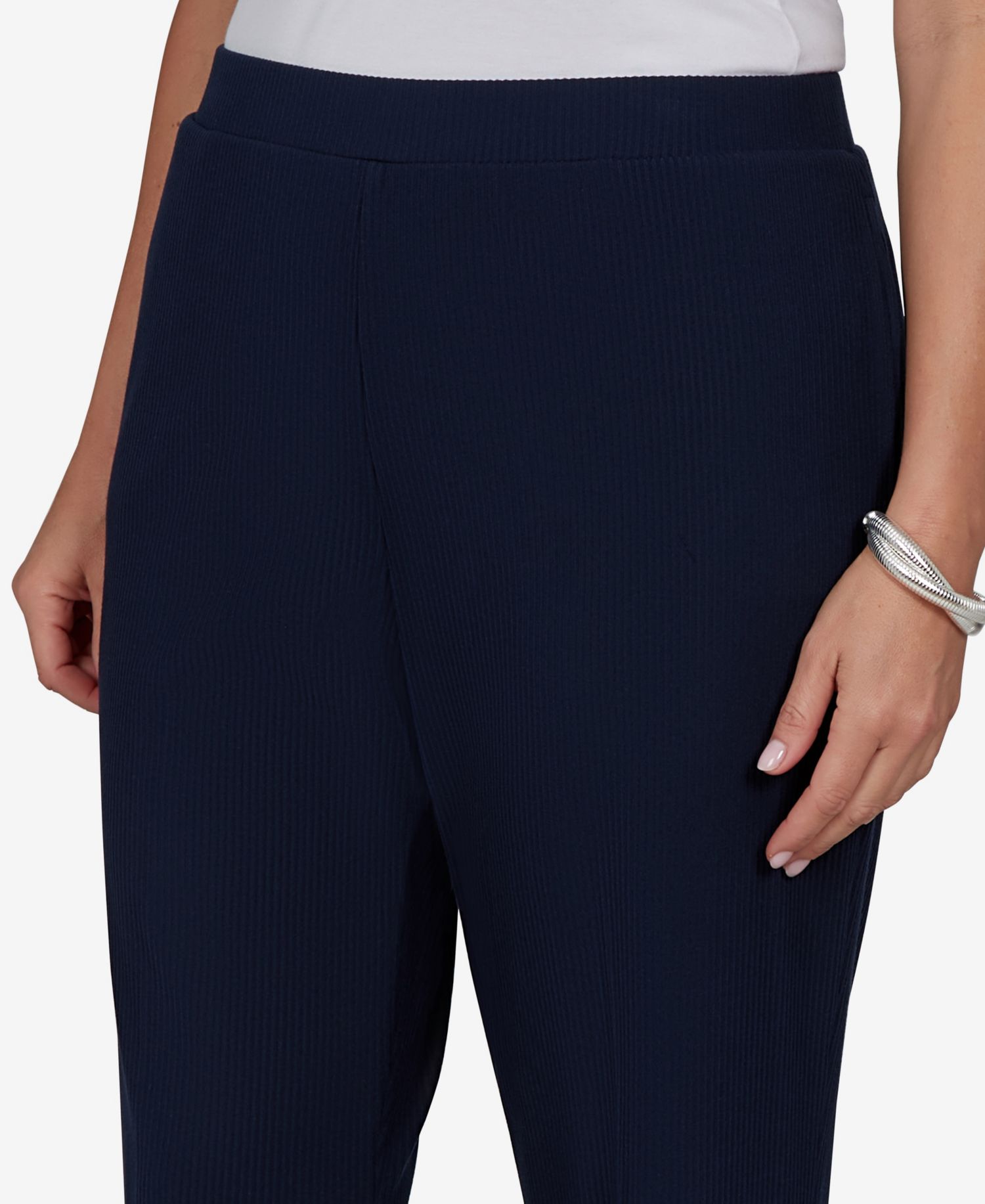 Plus Size Wide-Leg Pull-On Ribbed Pants
