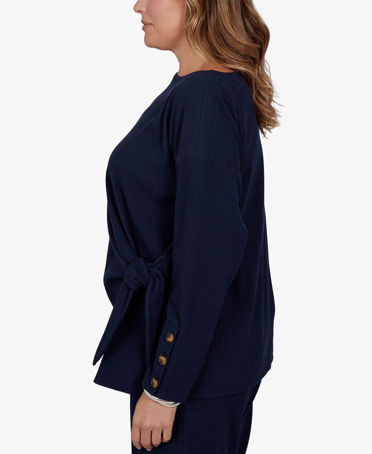Plus Size Boat-Neck Long-Sleeve Side-Tie Top