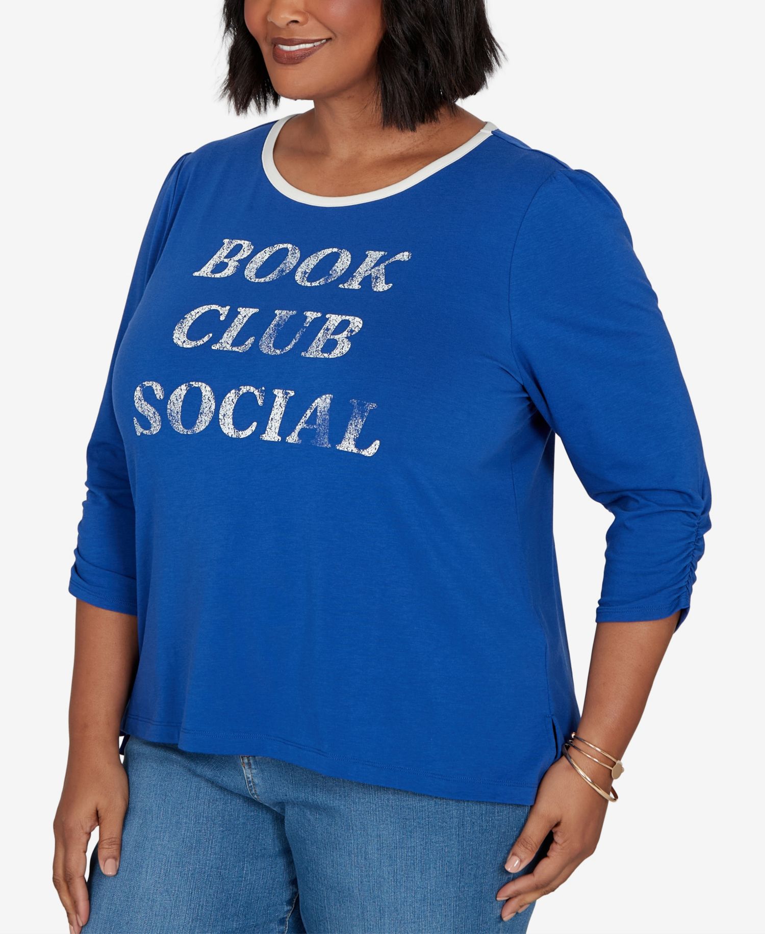 Plus Size Book Club Graphic Crewneck 3/4-Sleeve T-Shirt