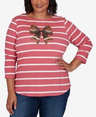 Plus Size Boat Neck 3/4-Sleeve Striped T-Shirt