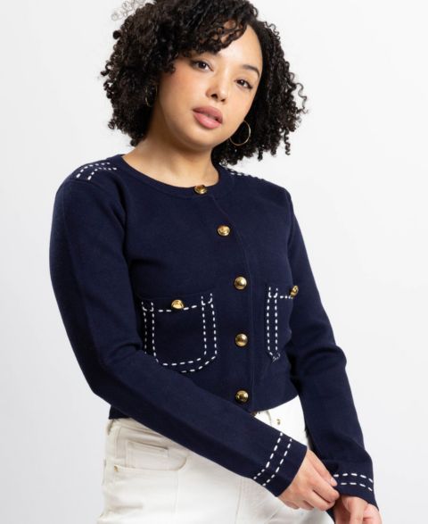 Женский кардиган Caldwell Collection Jessica Cropped Fitted Button-Front, цвет: Тёмно-синий
