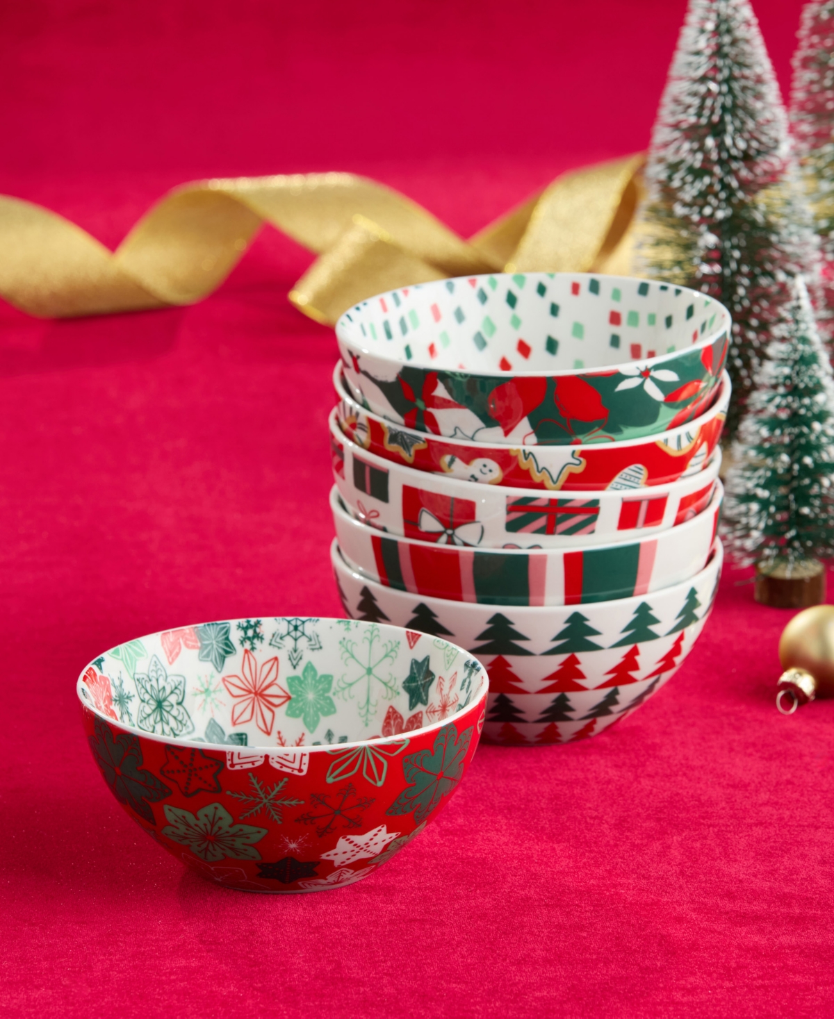 Certified International Holiday Spruce All Purpose Bowls, Set of 6