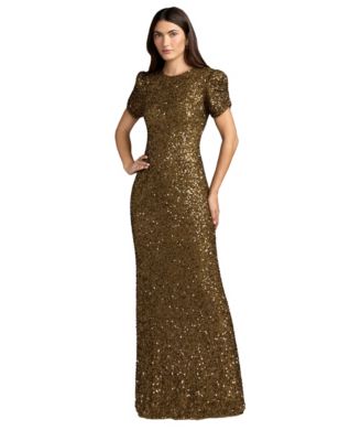Women's High-Neck Puff-Sleeve Embellished Gown