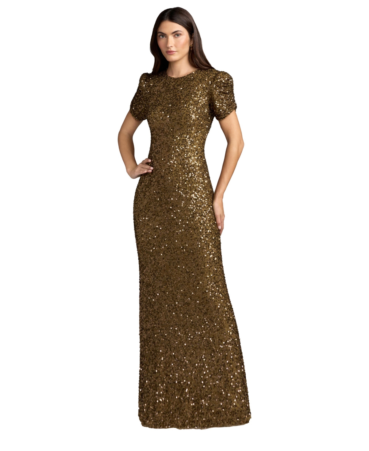 Mac Duggal Women's Embellished Mesh High Neck Puff Sleeve Gown