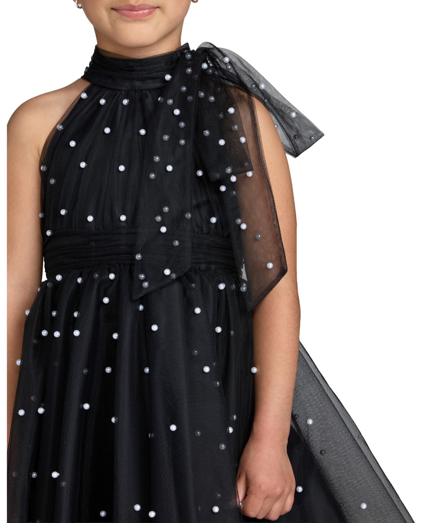 Big Girls Pearl Embellished Tulle Fit and Flare Dress