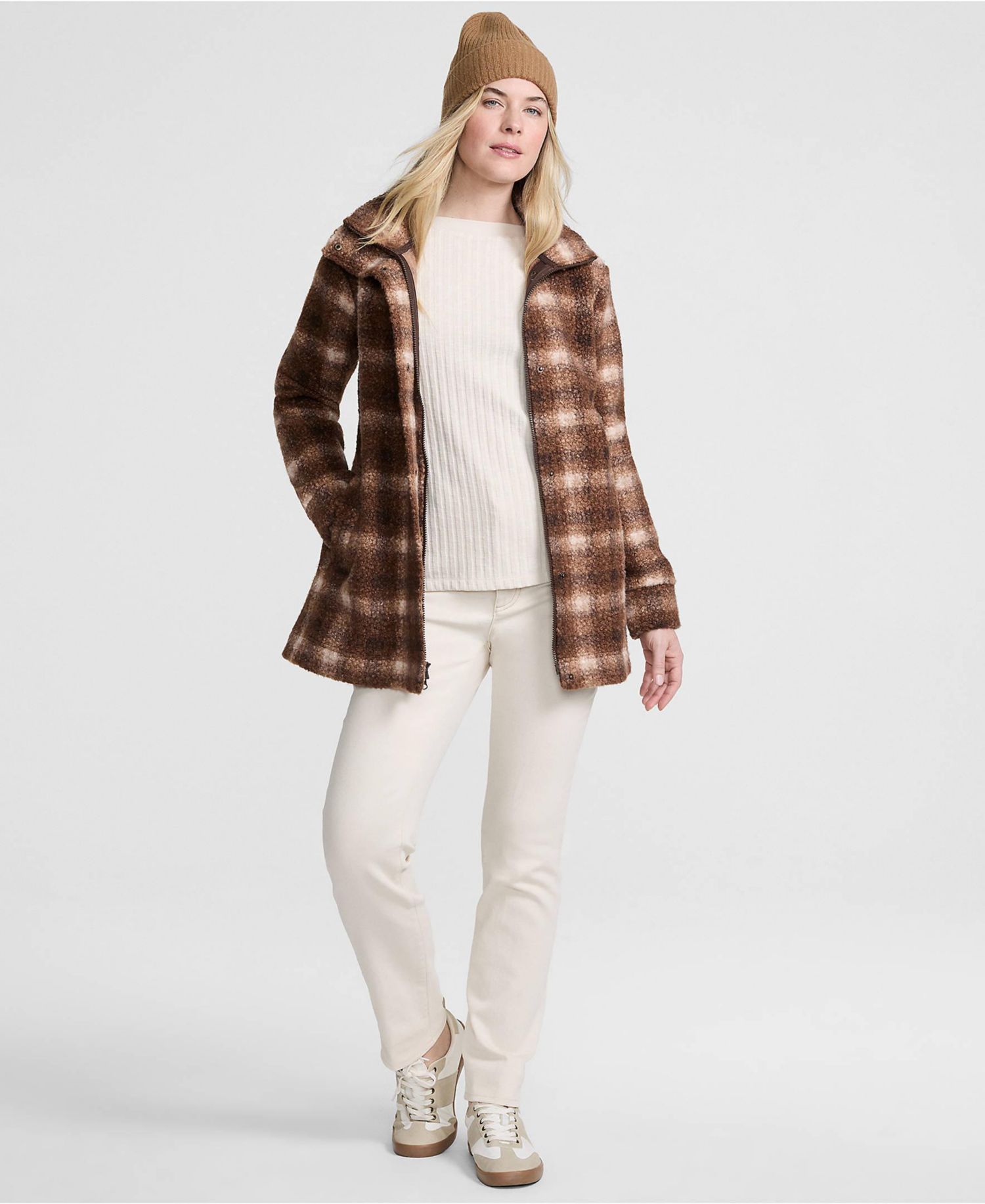 Women's Boucle-Fleece Zip-Up Coat