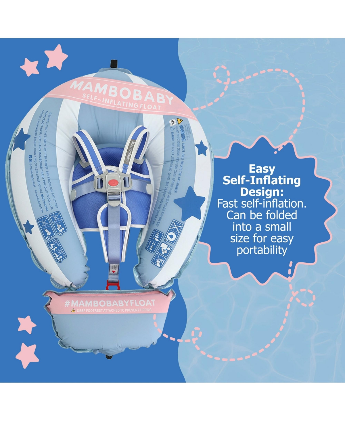 Mambobabyfloat Sunny Navigator Chest Float with Air-Free Foam, 5-Point Safety Buckle & Removable Sun Canopy, Ages 3 Months-2 Years