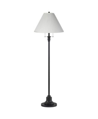 Dyna Traditional 58" Tall 2-Light Standing Floor Lamp Skinny Pole Pull Chain Black Finish Pleated Ivory Shade