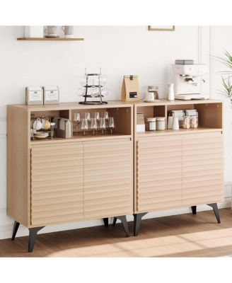 Farmhouse Sideboard Buffet Cabinet Set of 2 with Storage Fluted Doors Adjustable Shelves for Dining Room Entryway Kitchen