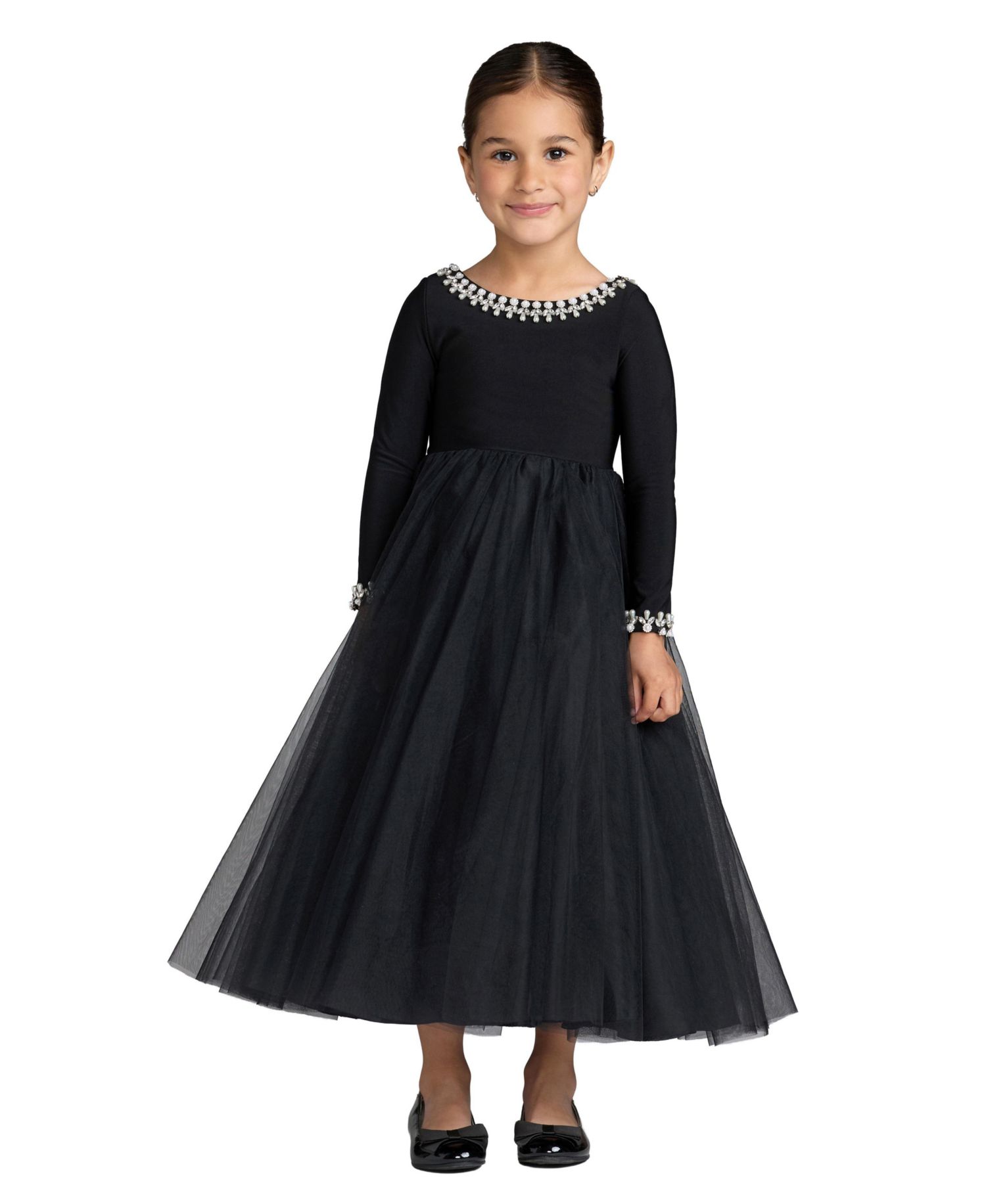 Little Girls Jewel Trim Tulle Maxi Dress