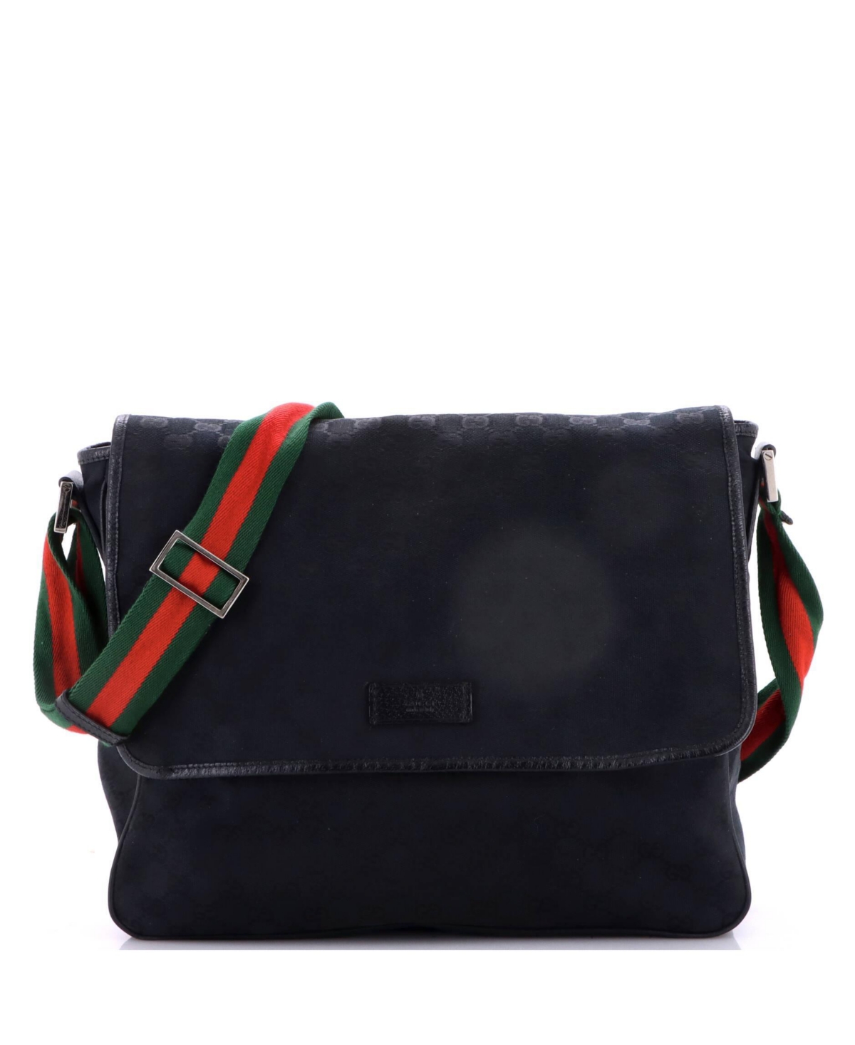 Pre-Owned Gucci Medium Web Strap Flap Messenger Gg Canvas - Black