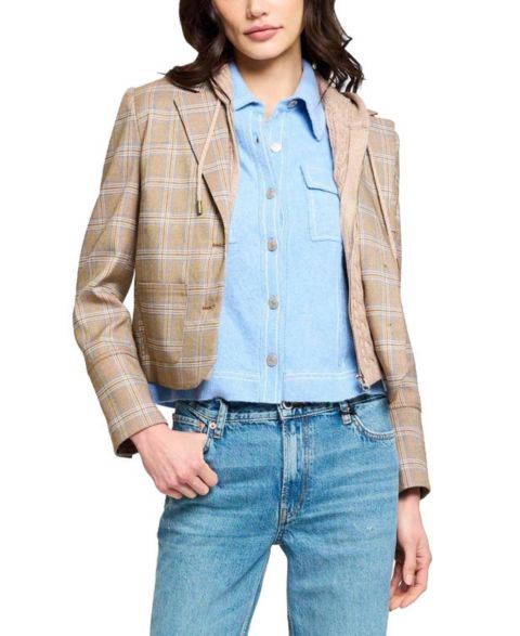 Женский пиджак Central Park West Sienna Plaid Cropped Blazer, цвет: Кожаный коричневый