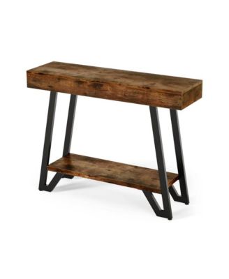 Industrial 2-Tier Console Table with Geometric Metal Frame