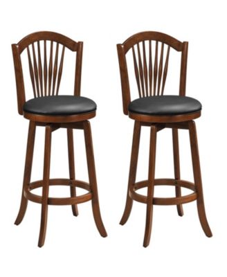Swivel Bar Stools Set of 2 Upholstered Faux Leather Seats with Backrests and Wood Frame