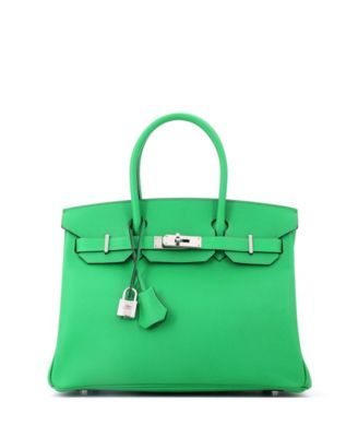 Pre-Owned Hermes Birkin 30 Handbag Green Epsom with Palladium Hardware