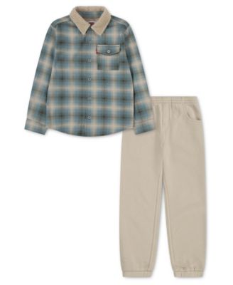 Boys' 2T-7 Plaid Shirt and Joggers, 2-Piece Set