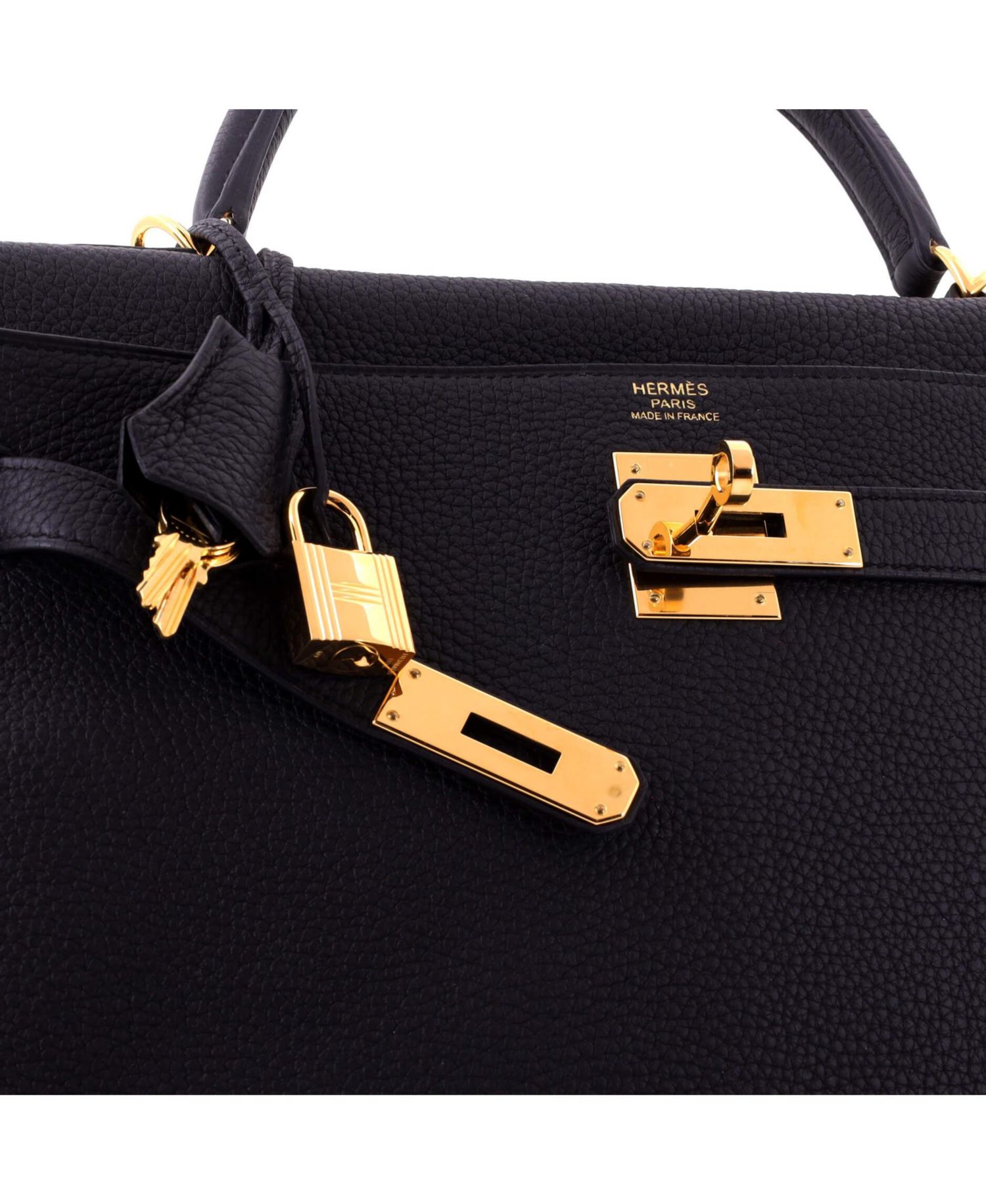 Pre-Owned Hermes Kelly 32 Handbag Black Togo with Gold Hardware