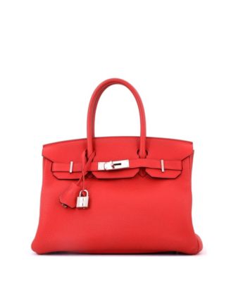 Pre-Owned Hermes Birkin 30 Handbag Red Togo with Palladium Hardware