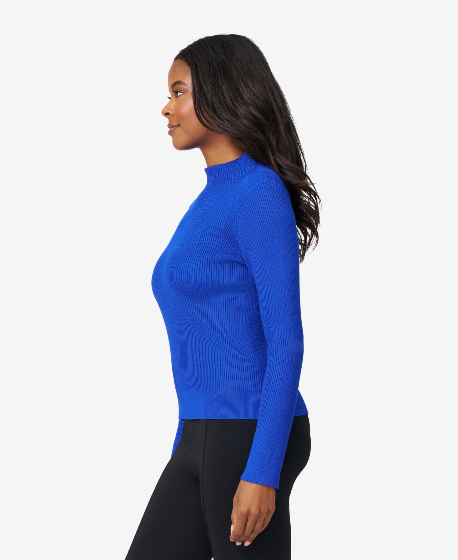 Women's Mock-Neck Long-Sleeve Rib-Knit Sweater