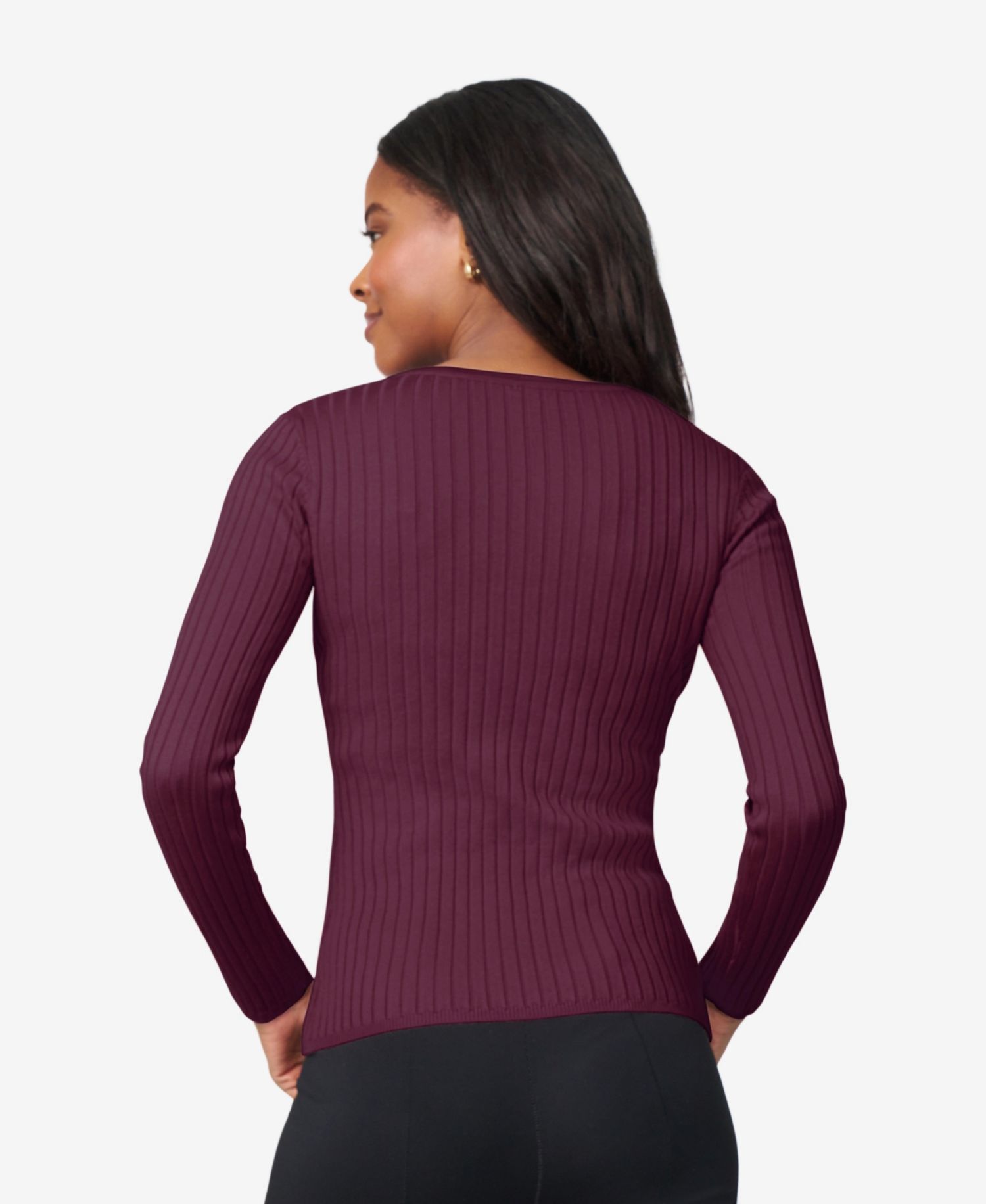 Womens Crewneck Ribbed-Knit Sweater