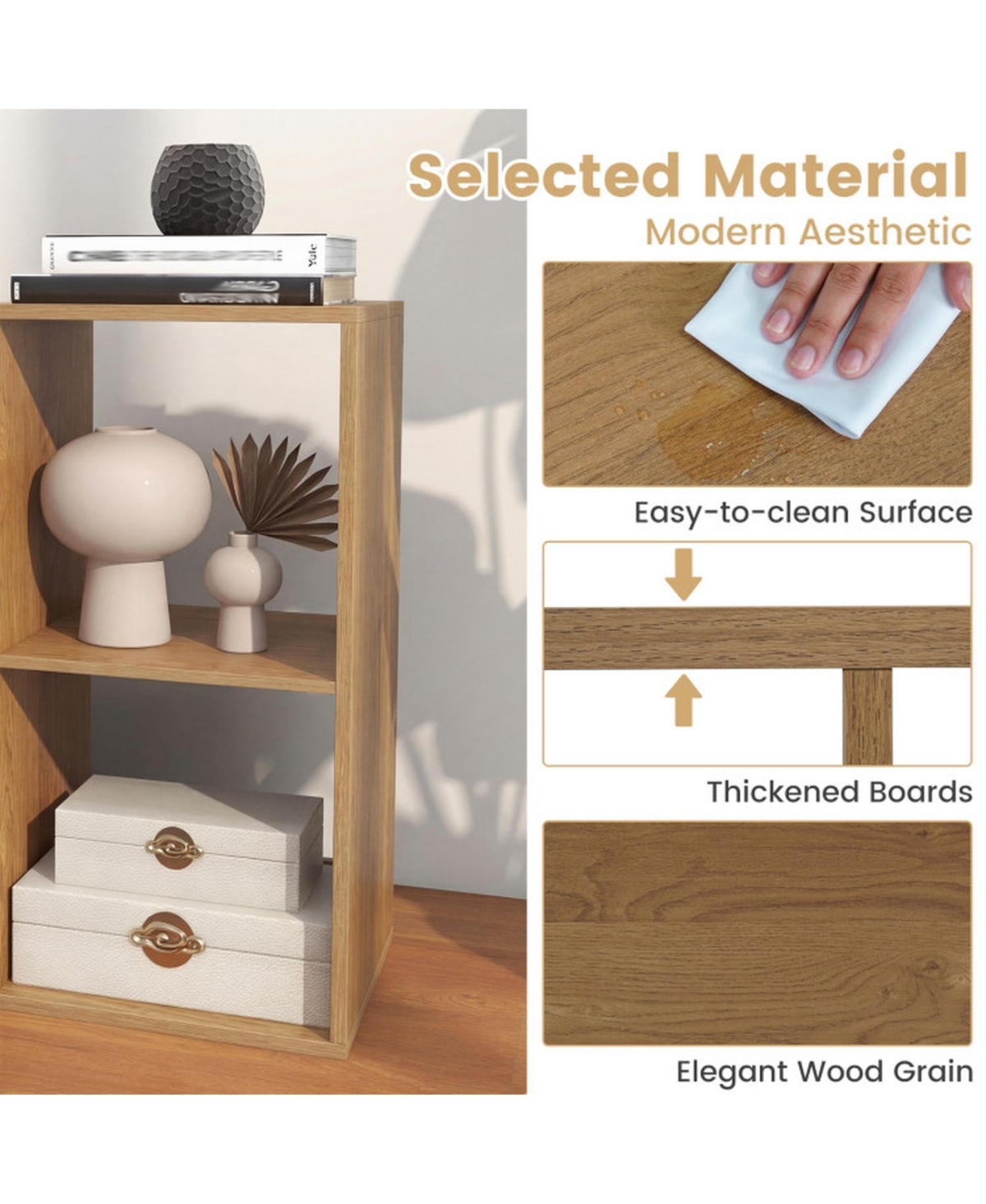 Sugift 4-Cube Bookshelf with Back Guardrail and Open Top