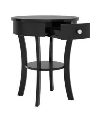 2-Tier Round End Table with Open Drawer and Storage Shelf