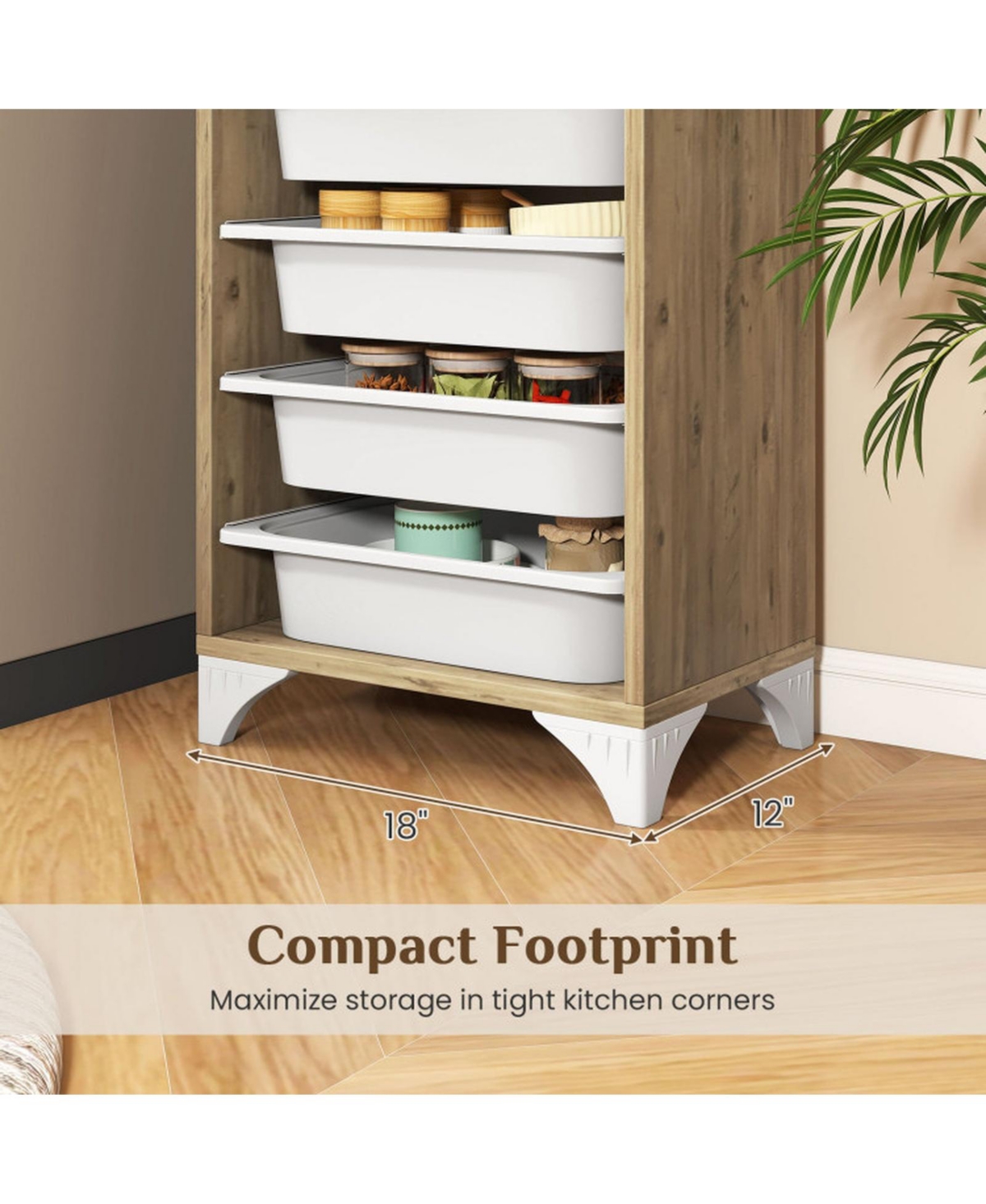 Sugift 9-Tier Freestanding Pantry Organizer with 8 Slide-Out Baskets and Wood Top