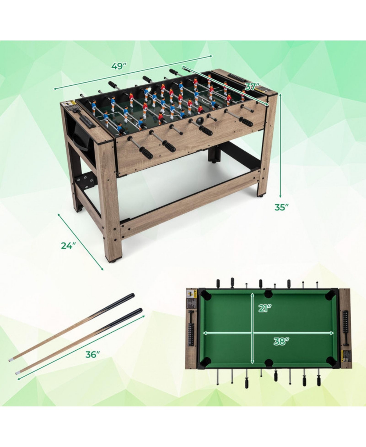Sugift 49 Inch 2-in-1 Swivel Pool and Foosball Game Table for Teens and Adults