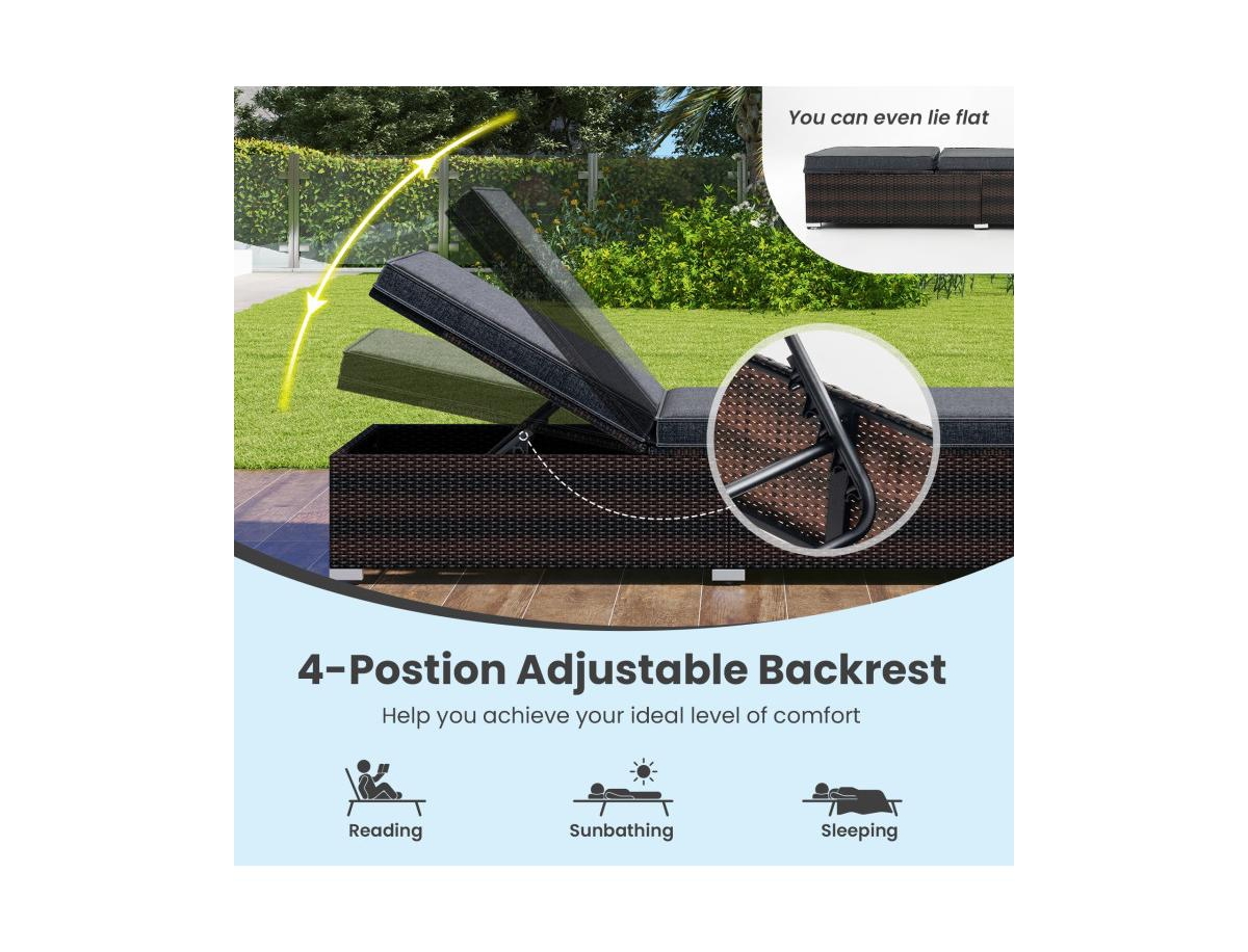 Boyel Living Patio Wicker Lounge Chair with 4-level Backrest and Long Seat Cushion