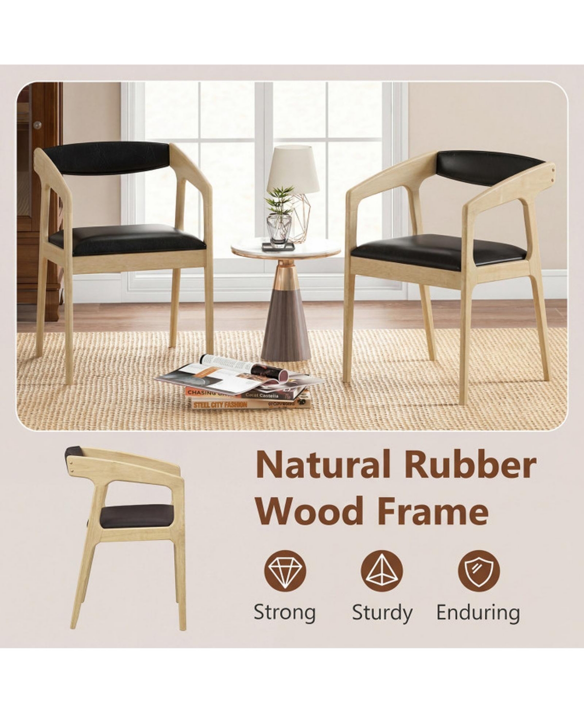 Sugift Upholstered Faux Leather Armchairs Set of 2 with Padded Seat Cushions