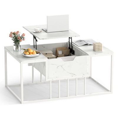 Lift Top Coffee Table with Hidden Storage Compartment and Gas Strut Raised Tabletop