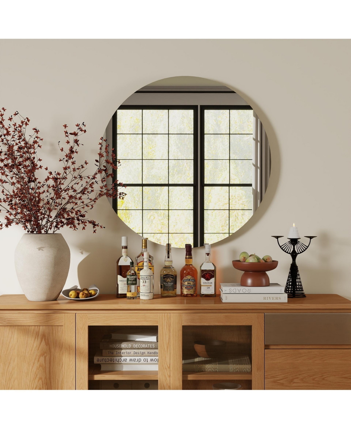 Busdays 70cm Round Bathroom Mirror with Backboard Wall Mount