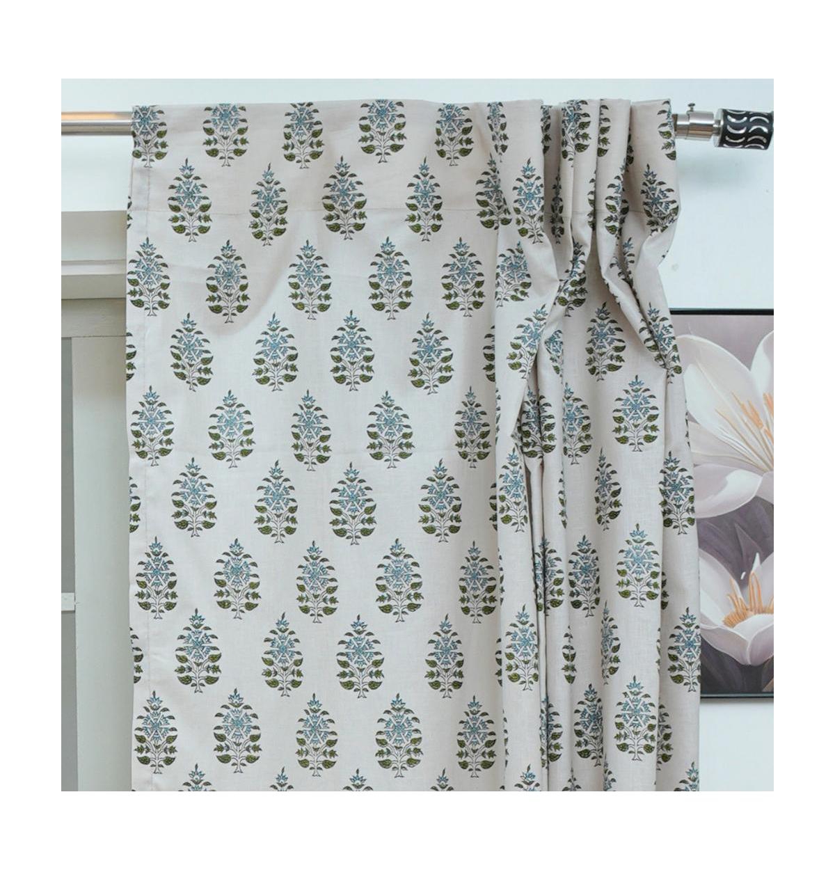Fabdivine Floral Block Print Linen Curtain Handmade Boho Window Panel