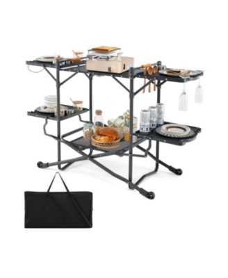 Folding Portable Outdoor Cook Station with Heat-Resistant Aluminum Tabletop